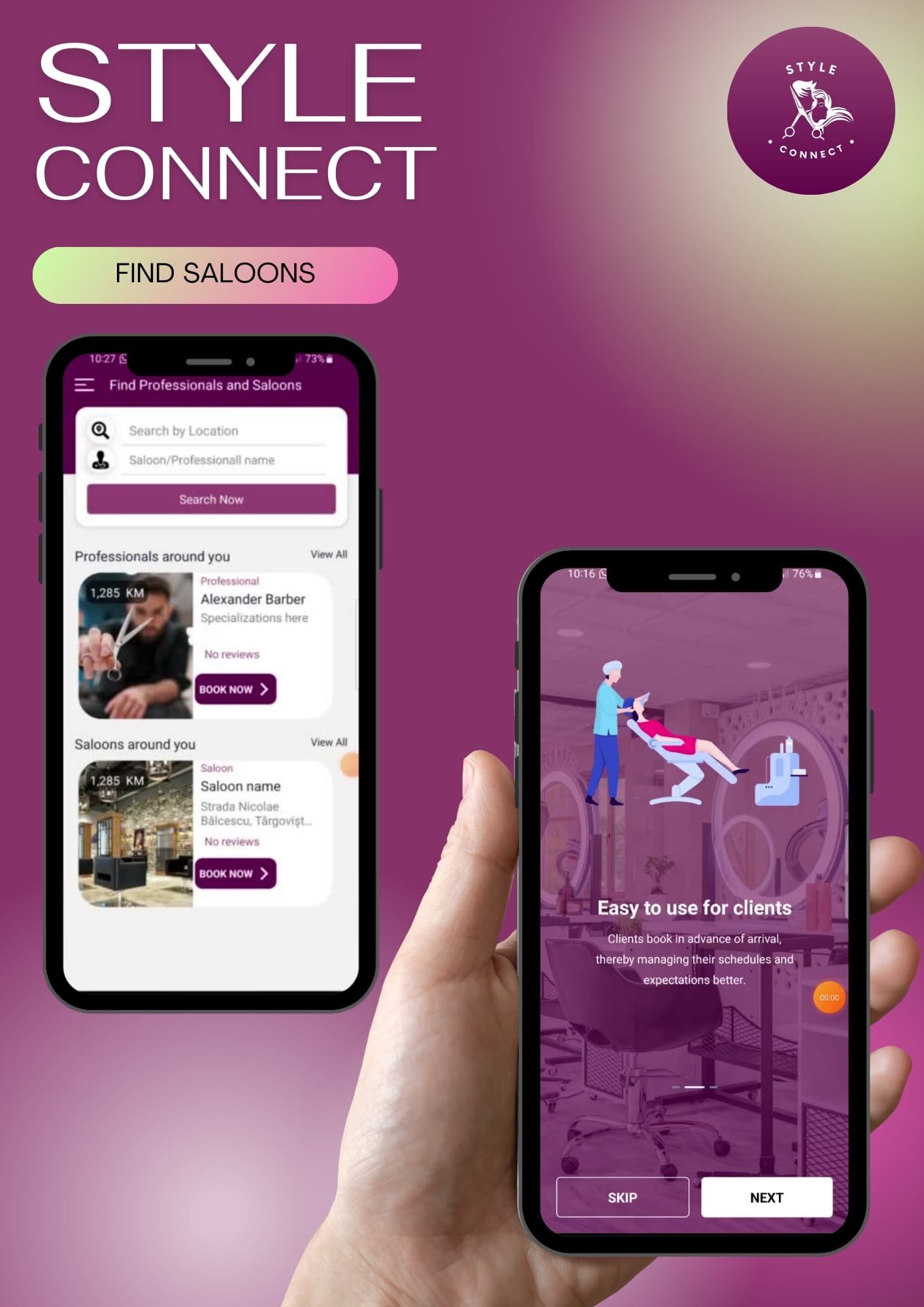 Aplicatie mobila pentru saloane 'Style Connect'